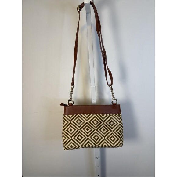 Spartina Daufuskie Island 449 Leather & Linen Geometric Design Purse MSRP$269 - Picture 8 of 10